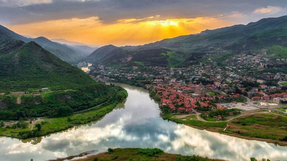 Panorama from Jvari. Armazi Mountains, Mtskheta.