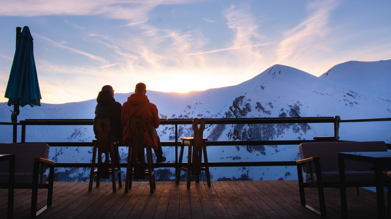 Sunrise, view of the Gudauri mountains